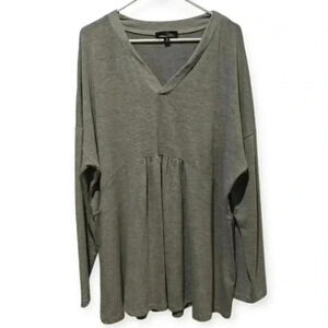 Suzanne Betro 3X Long Sleeve Shirt Baby Doll Cottagecore Gray V Neck Pleated